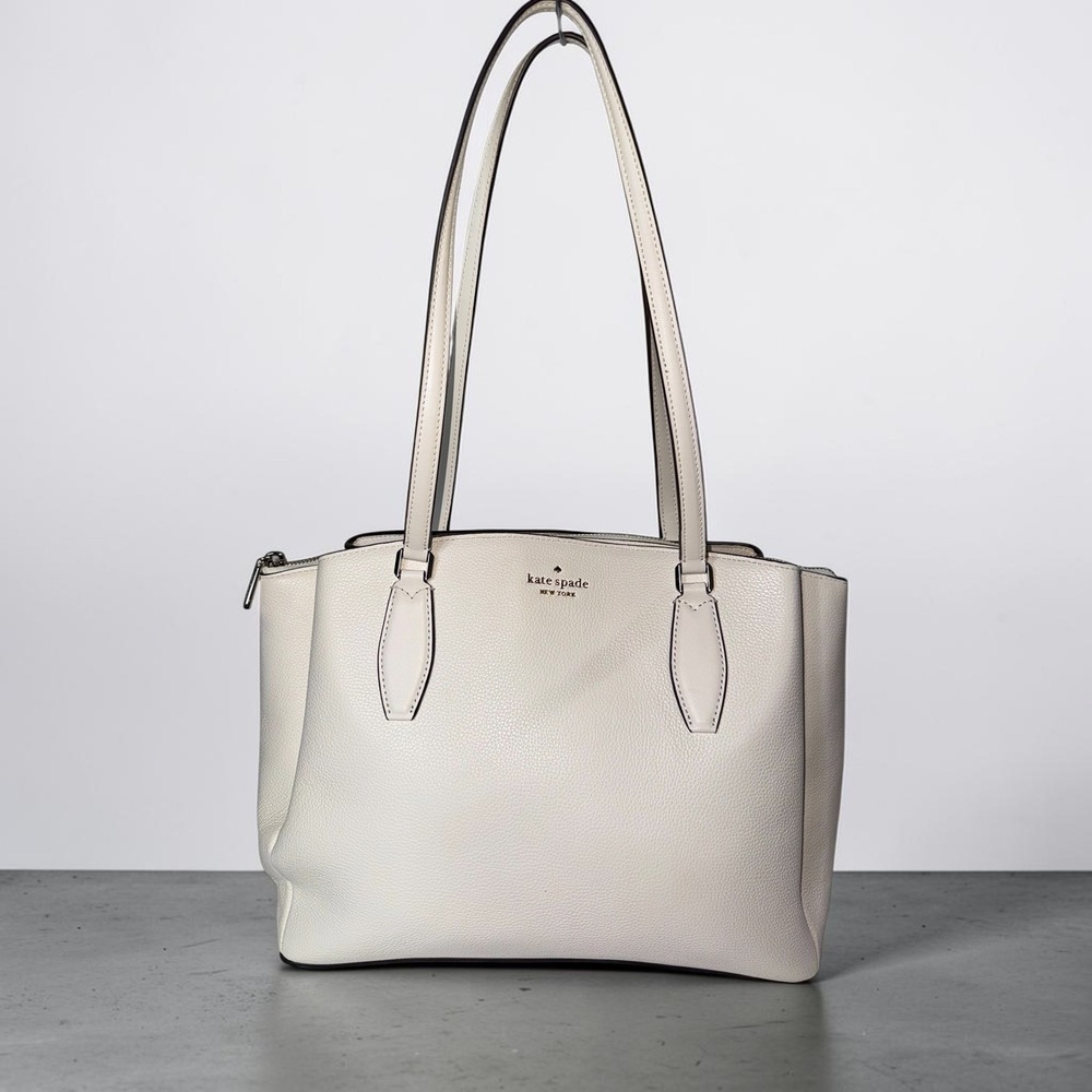 Kate Spade Monet Large Triple Compartment Tote Parchment Cream Pebbled Leather